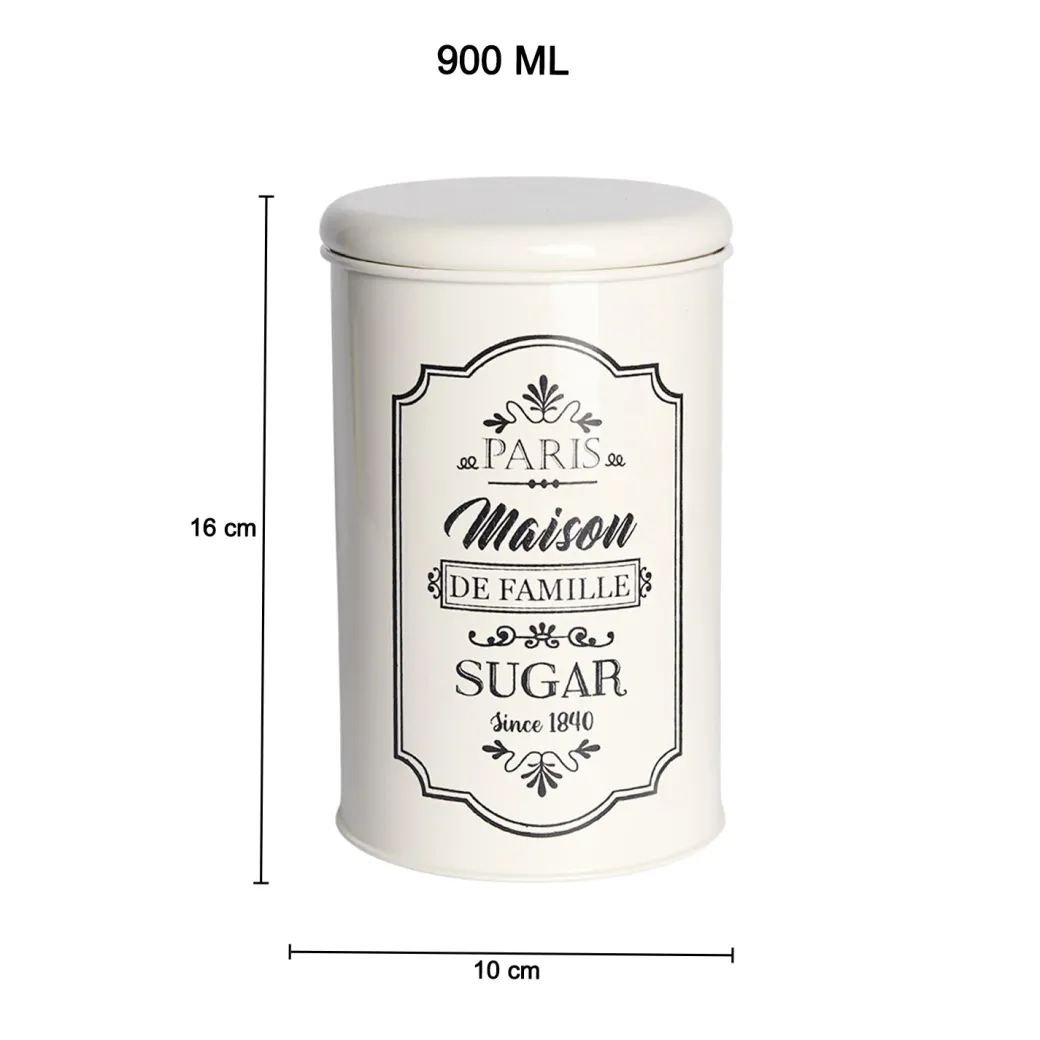 Metal Sugar Jar - Ivory & 900 Ml
