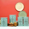 Metal Tea & Sugar Jar (Each 900 Ml) + Cookie & Namkeen Jar (Each 1700 Ml) - Green, Set Of 4