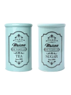 Metal Tea & Sugar Jar Set - Green & Each 900 Ml