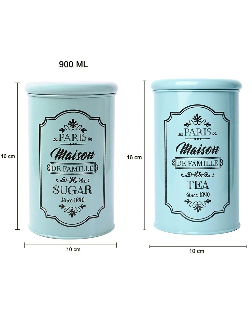 Metal Tea & Sugar Jar Set - Green & Each 900 Ml