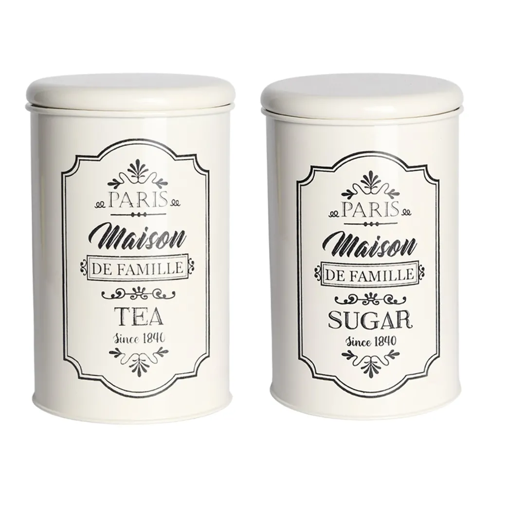 Metal Tea & Sugar Jar Set - Each Ivory & 900 Ml