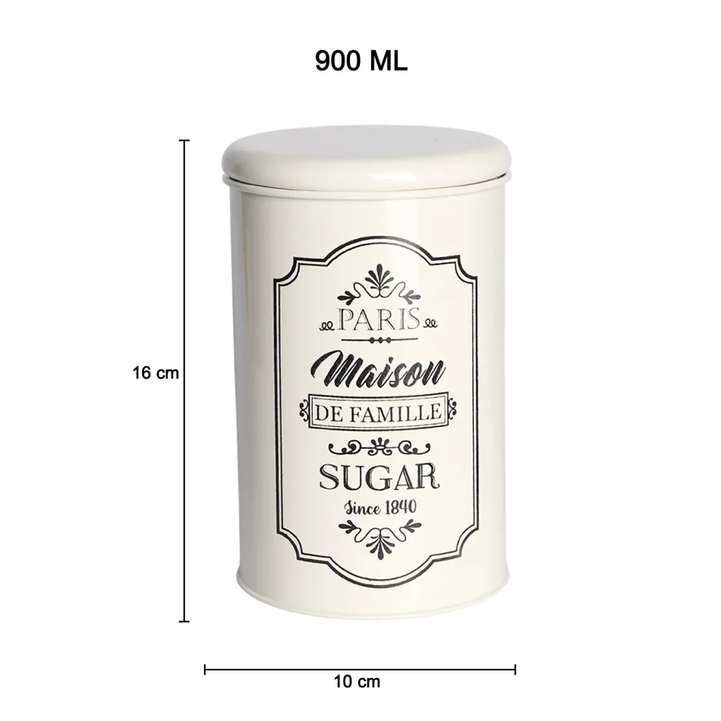 Metal Tea & Sugar Jar Set - Each Ivory & 900 Ml