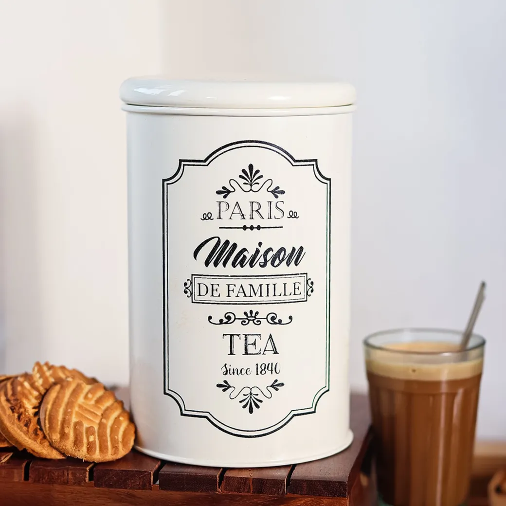 Metal Tea Jar - Ivory & 900 Ml
