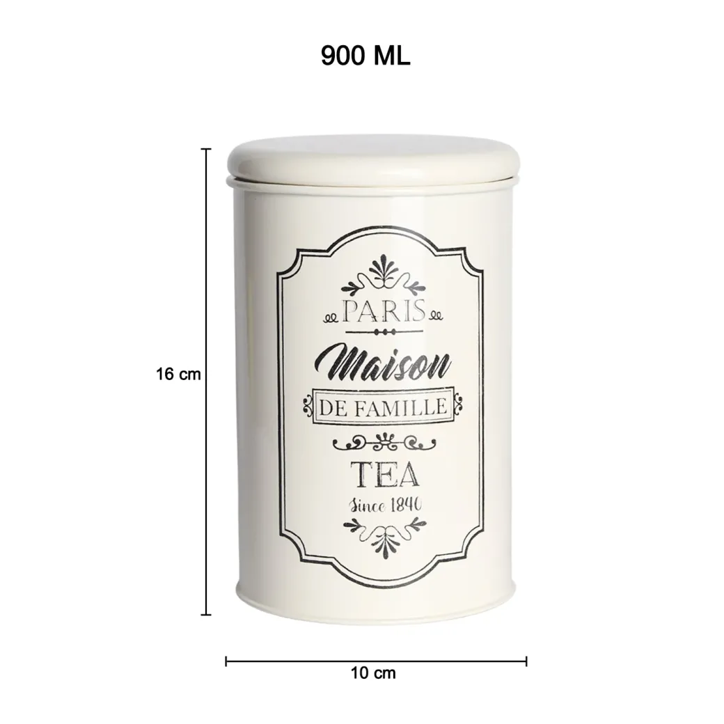 Metal Tea Jar - Ivory & 900 Ml