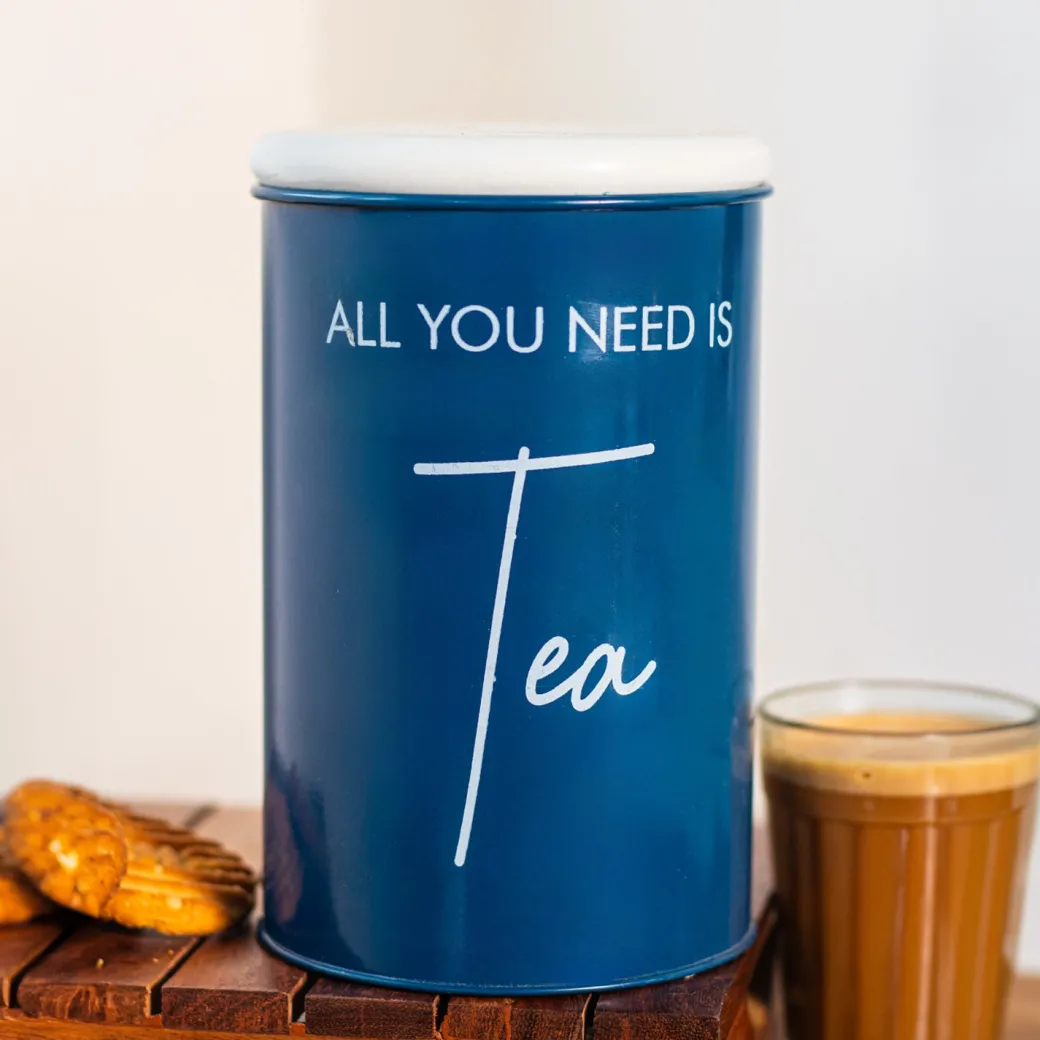 Metal Tea Storage Jar - Blue, 900 Ml (Chai Patti Conatiner)