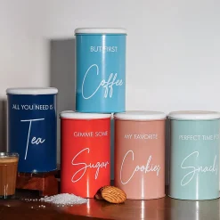 Metal Tea, Sugar, Coffee, Cookie & Snack Jar - Set Of 5 & Each 900 Ml