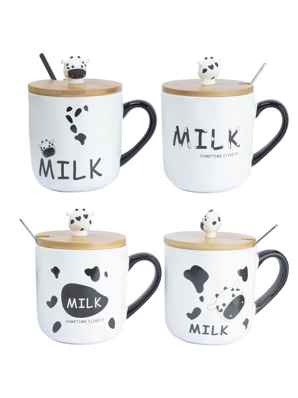 "MILK" Coffee Mug With Lid - 450mL, Mixing Spoon