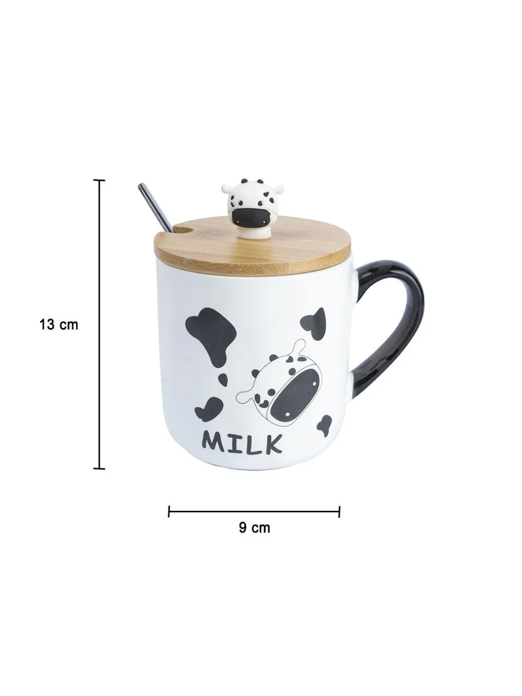 "MILK" Coffee Mug With Lid - 450mL, Mixing Spoon