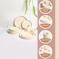 Minto Cream Sparkle Melamine Dinner Set – 12 Pcs