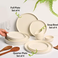 Minto Cream Sparkle Melamine Dinner Set – 12 Pcs