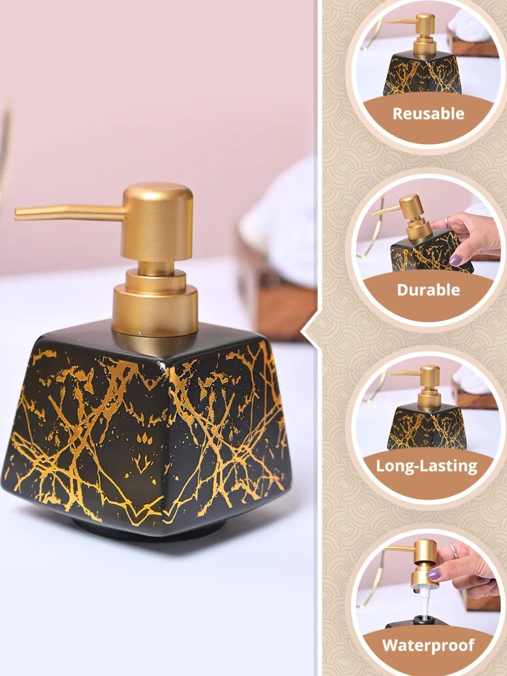 Modern Black Rectangle Ceramic Soap Dispenser