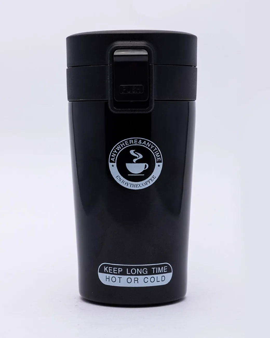 Mug, with Sipper Lid, Tea & Coffee Mug, Black, Stainless Steel, 330 mL