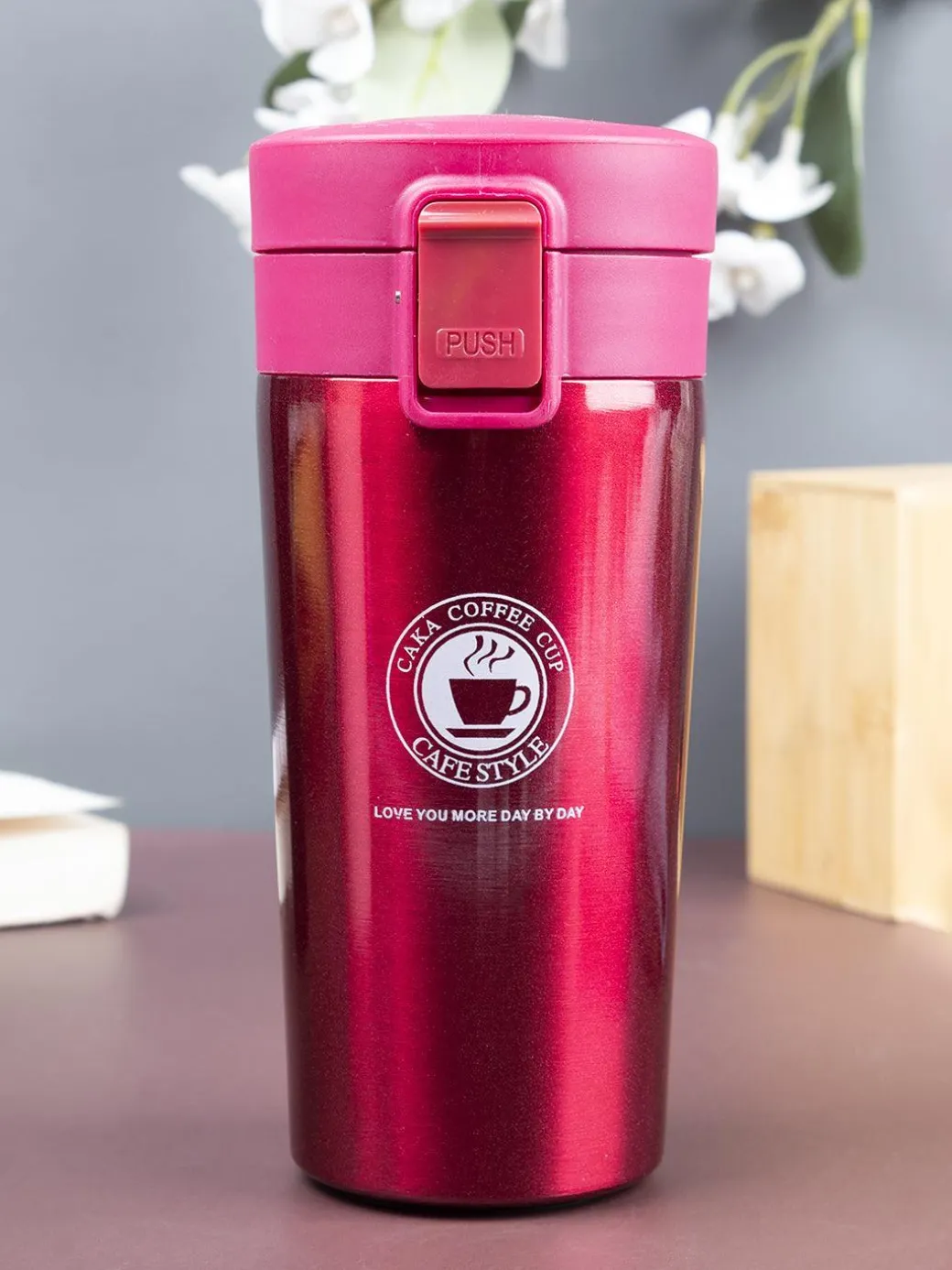 Mug, with Sipper Lid, Tea & Coffee Mug, Red, Stainless Steel, 330 mL