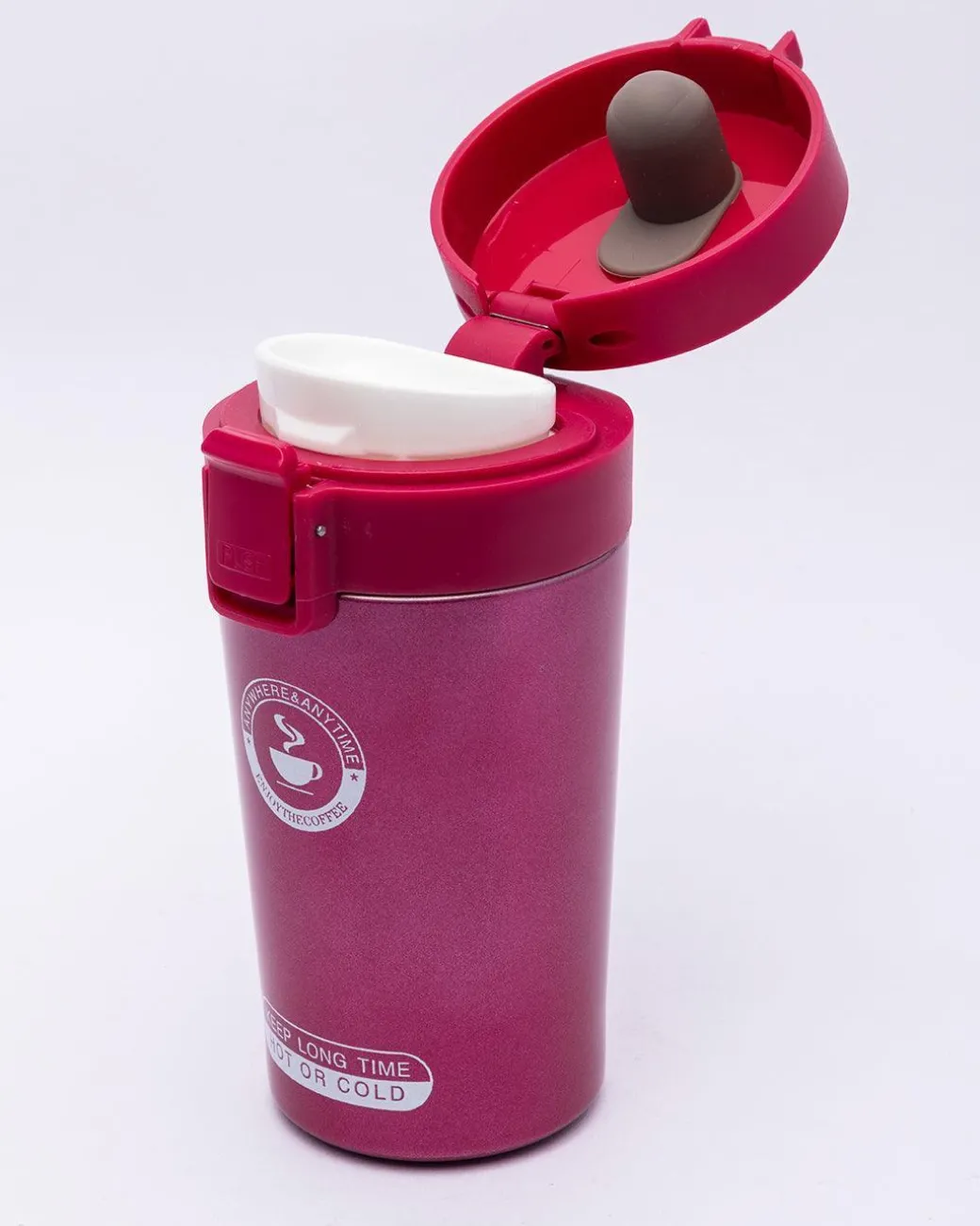 Mug, with Sipper Lid, Tea & Coffee Mug, Red, Stainless Steel, 330 mL
