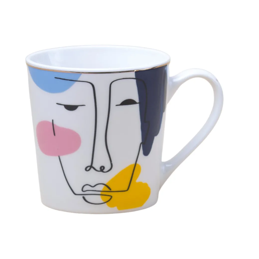 Multicolor Ceramic Coffee Mug 450 Ml - Face Sketch, Cups & Mugs