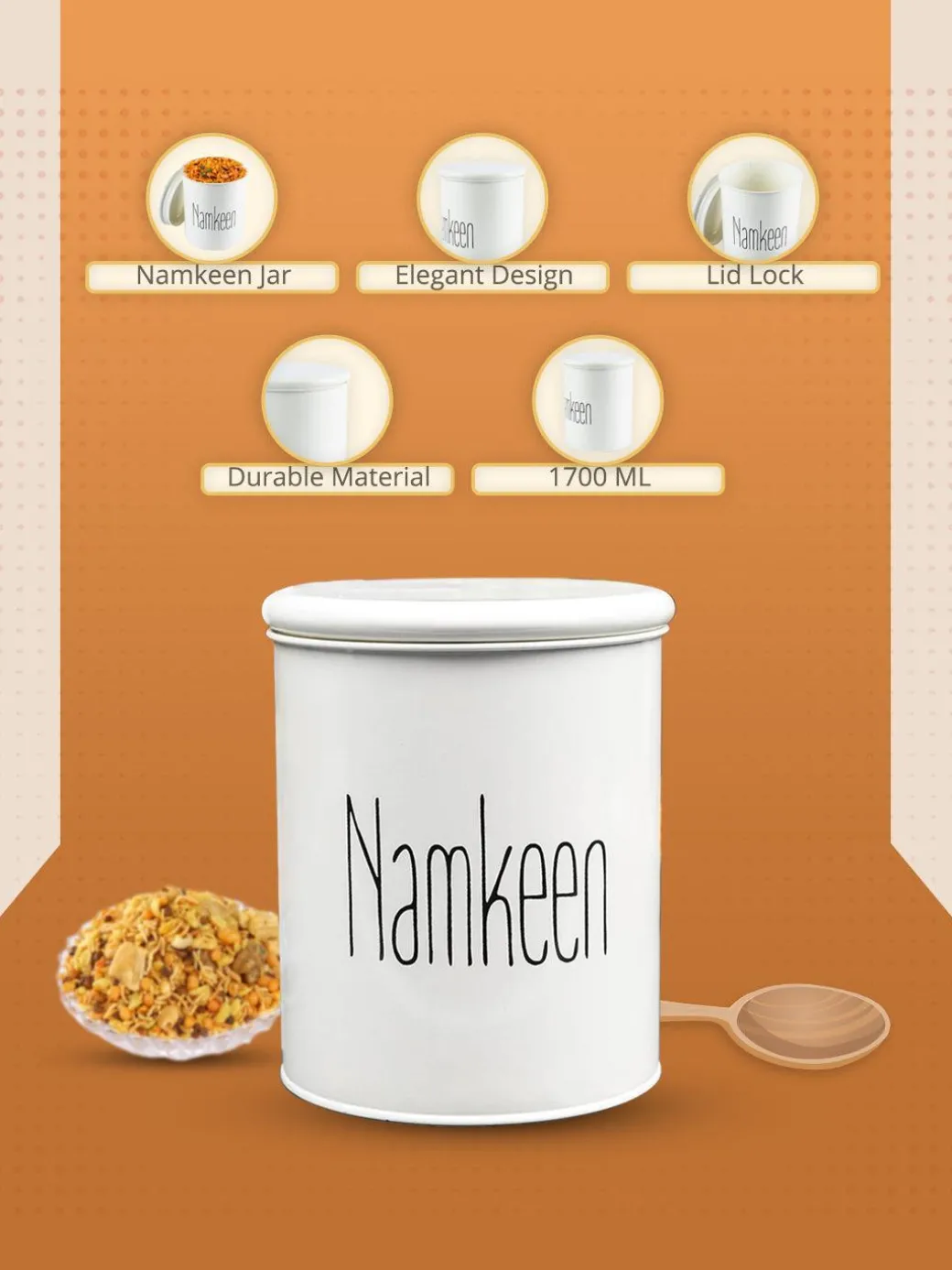 Namkeen Jar With Lid - (Off White, 1700mL)