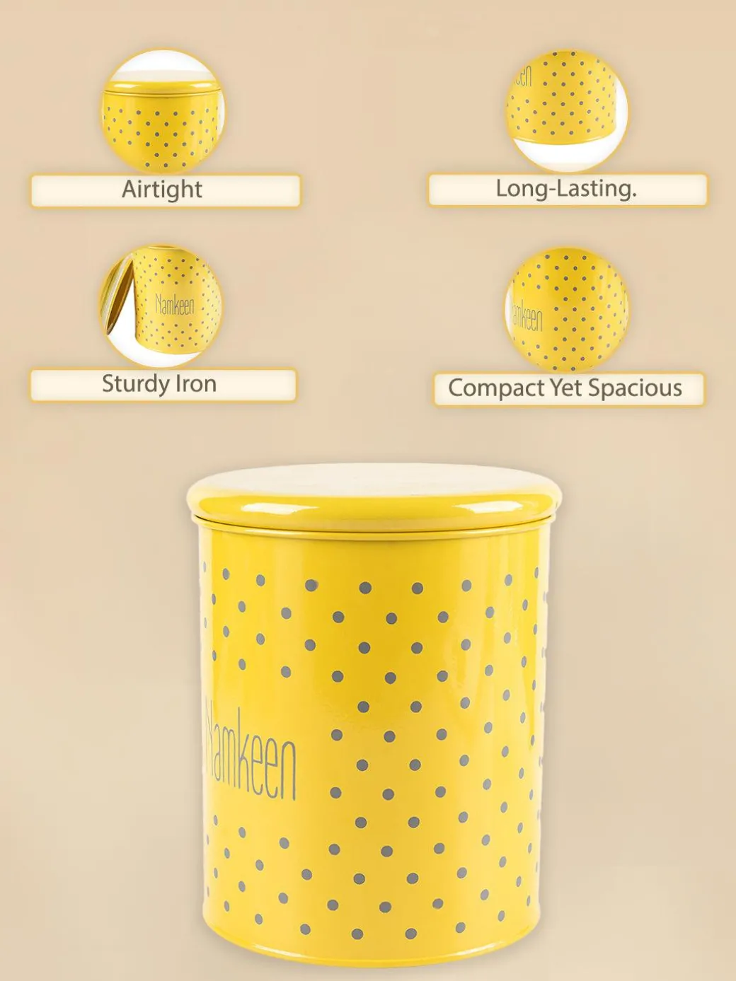 Namkeen Jar With Lid - (Yellow, 1700mL)