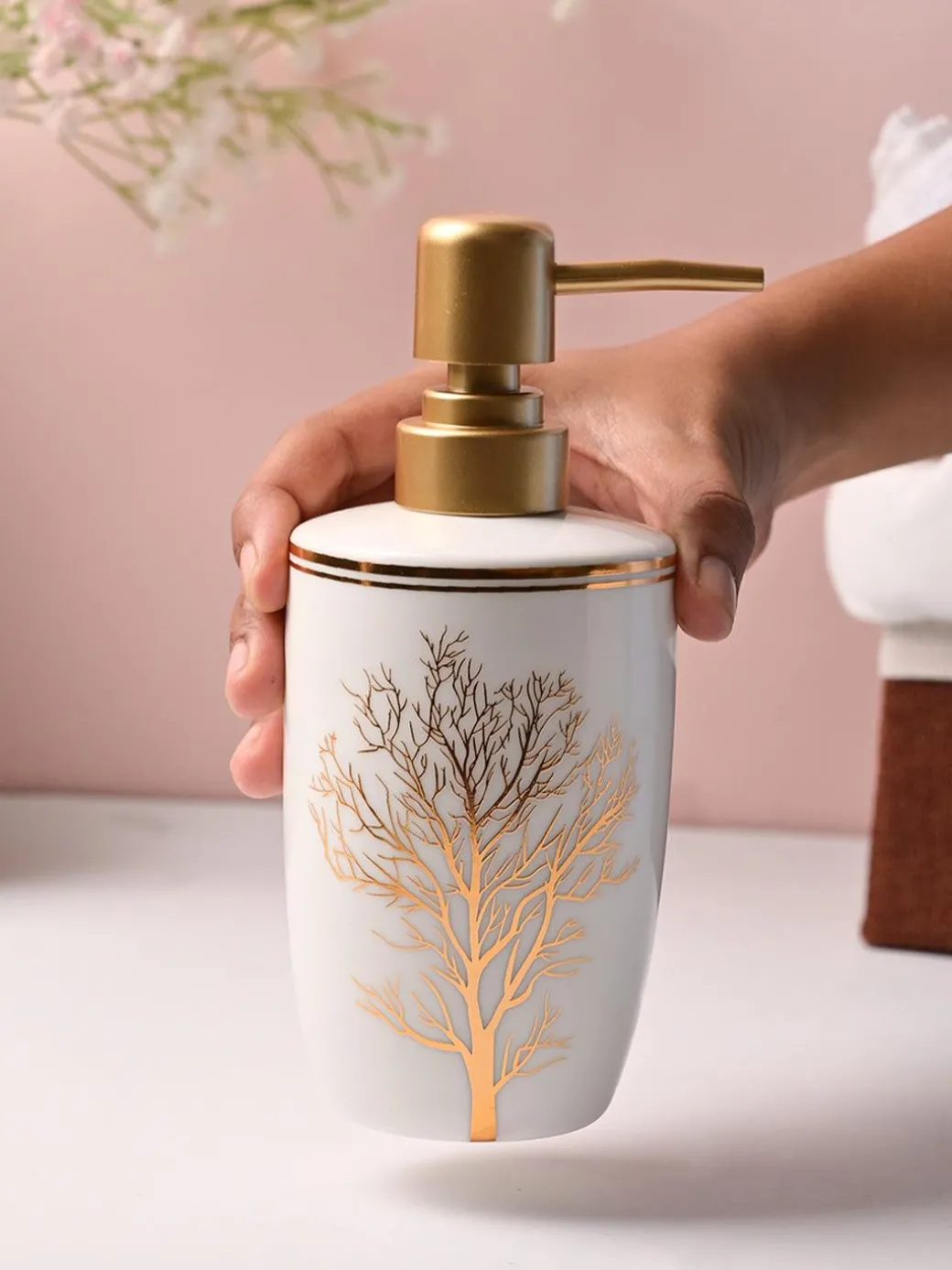 Nature Inspired White Ceramic Soap Dispenser