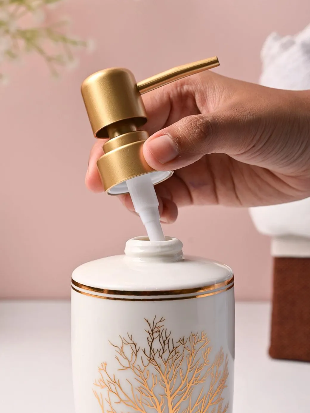 Nature Inspired White Ceramic Soap Dispenser