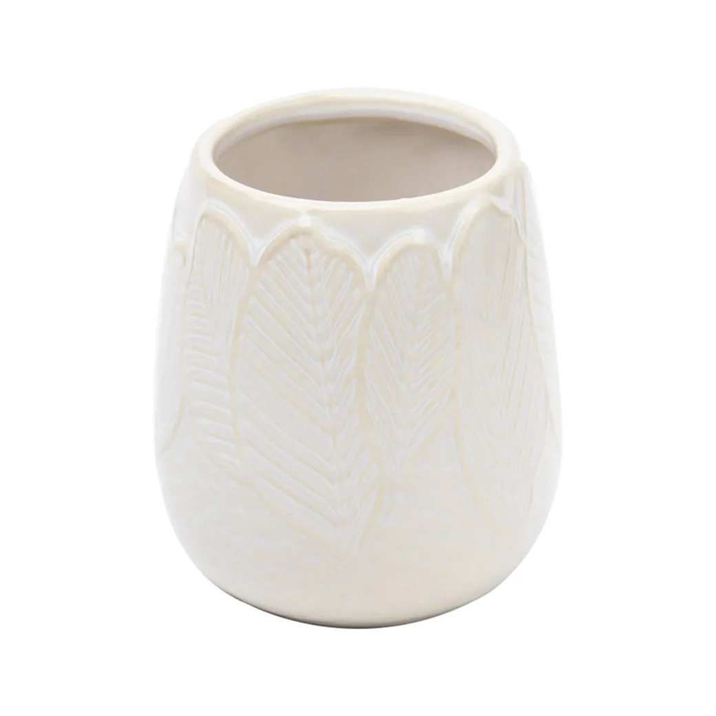 Off White Ceramic Bathroom Set Of 4 - Leafy Pattern, Bath Accessories