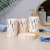 Off White Ceramic Bathroom Set Of 4 - Straight Lines, Bath Accessories