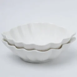 Off White Ceramic Dish - Pack Of 2, Leaf Shape
