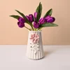 Off White Ceramic Vase - Engraved Floral Pattern, Flower Holder