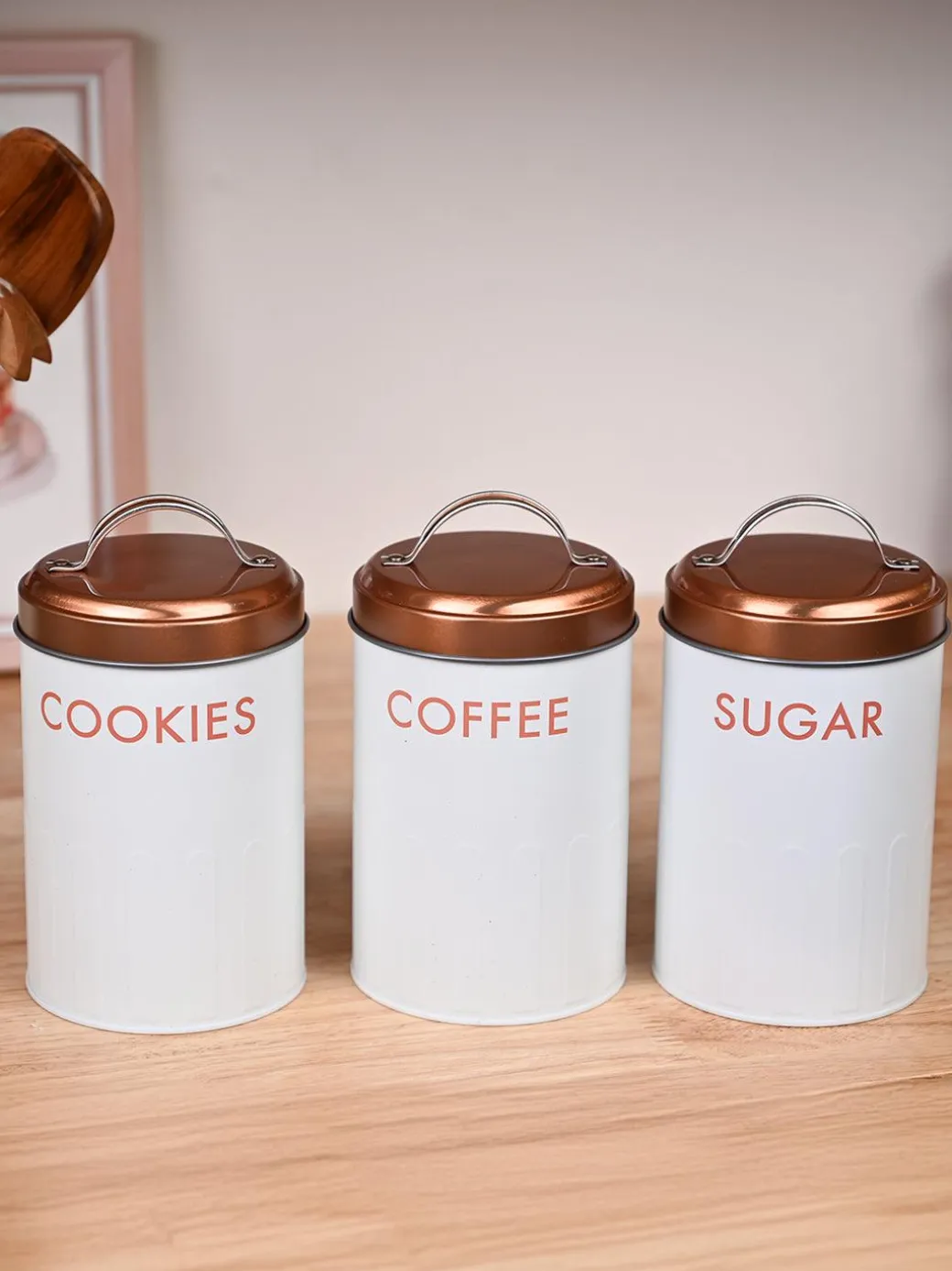 Off-White Iron Jar Set of 3 - Cylindrical Shape