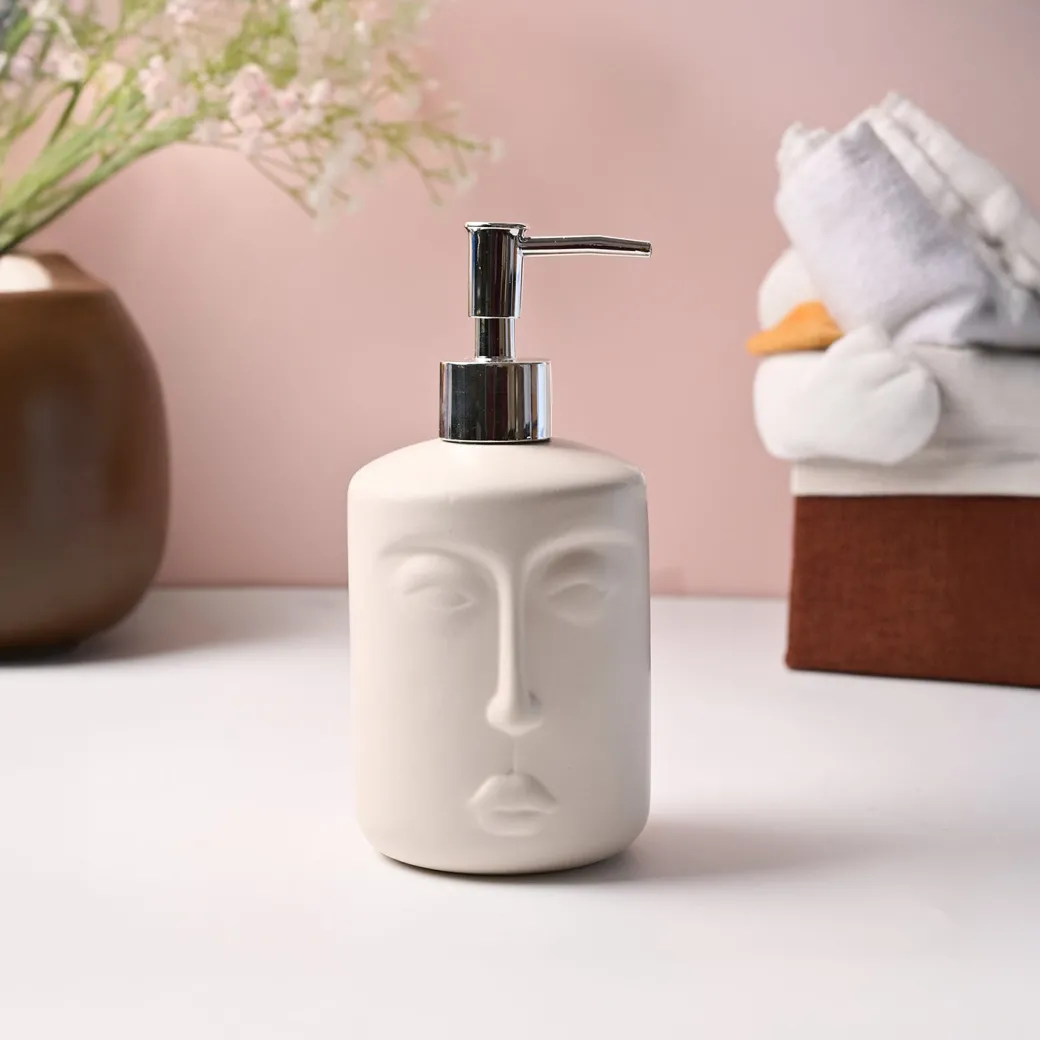 Off-White Matte Face Soap Dispenser - Cylindrical Shape