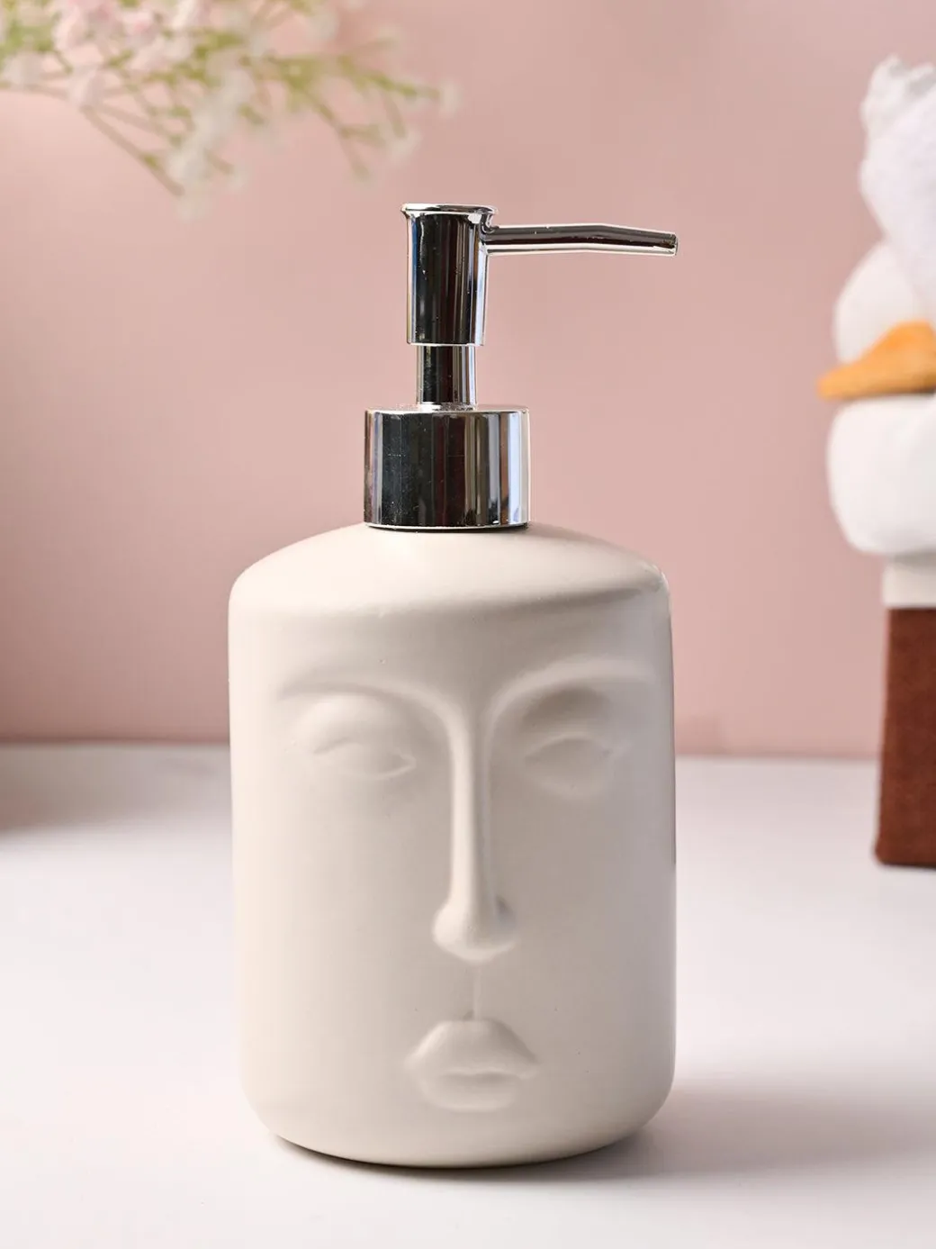 Off-White Matte Face Soap Dispenser - Cylindrical Shape