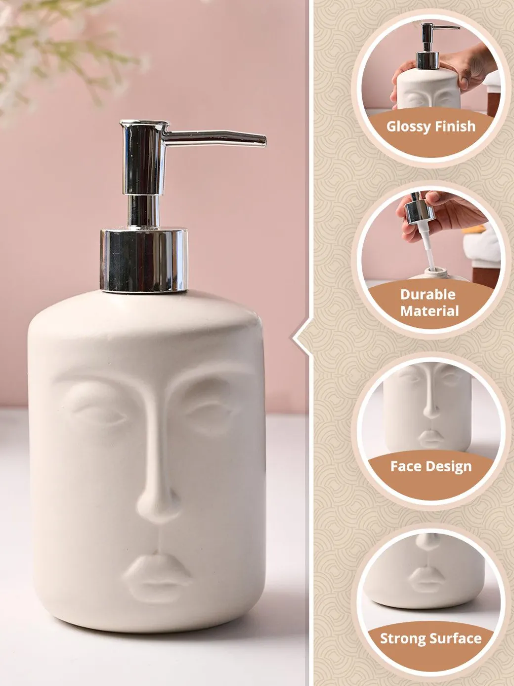 Off-White Matte Face Soap Dispenser - Cylindrical Shape
