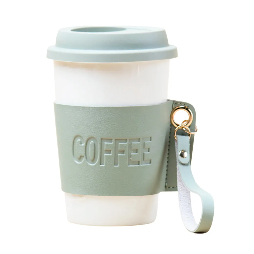 Olive Ceramic Sipper - Leather Grip, 350 Ml