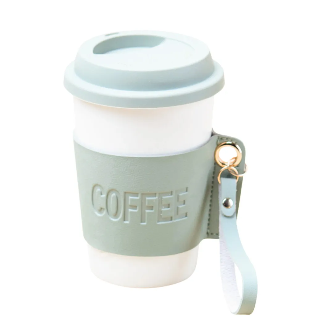 Olive Ceramic Sipper - Leather Grip, 350 Ml