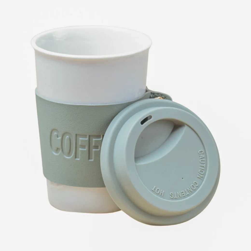 Olive Ceramic Sipper - Leather Grip, 350 Ml