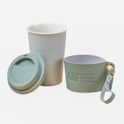 Olive Ceramic Sipper - Leather Grip, 350 Ml