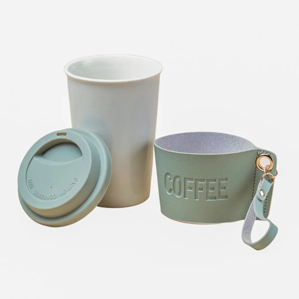 Olive Ceramic Sipper - Leather Grip, 350 Ml