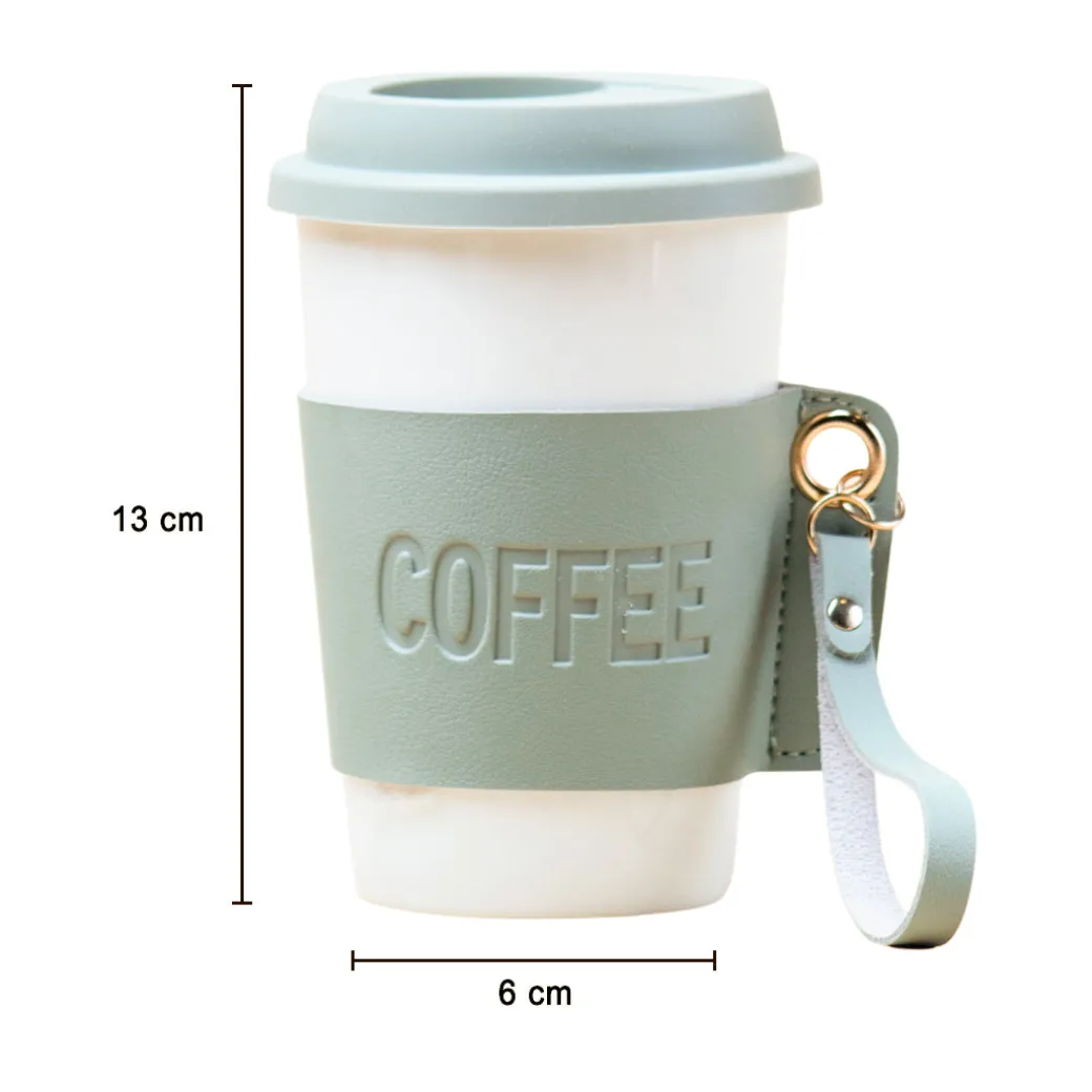 Olive Ceramic Sipper - Leather Grip, 350 Ml