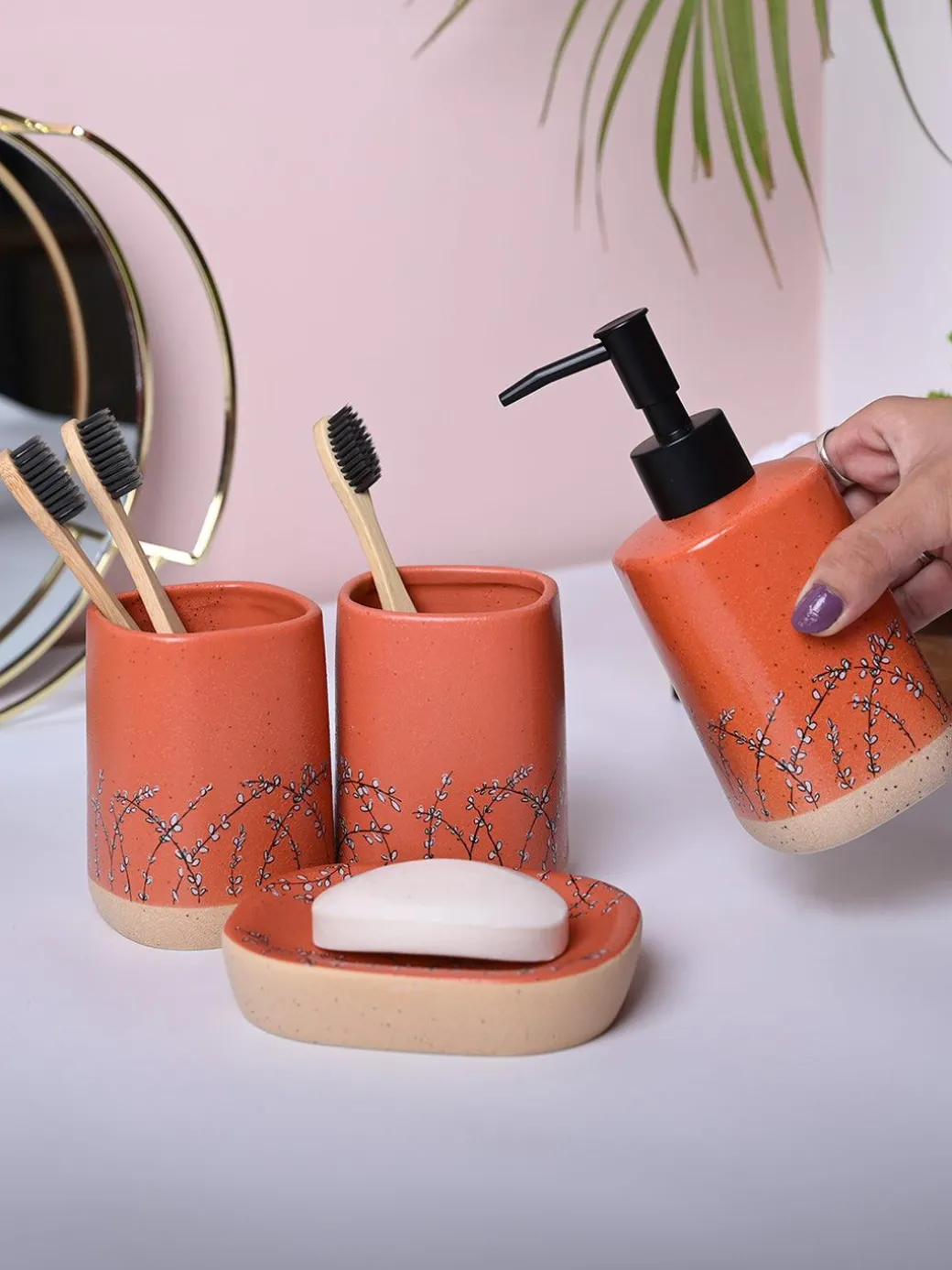 Orange Ceramic Bathroom Collection - Cylindrical, Square, and Rectangular Shapes
