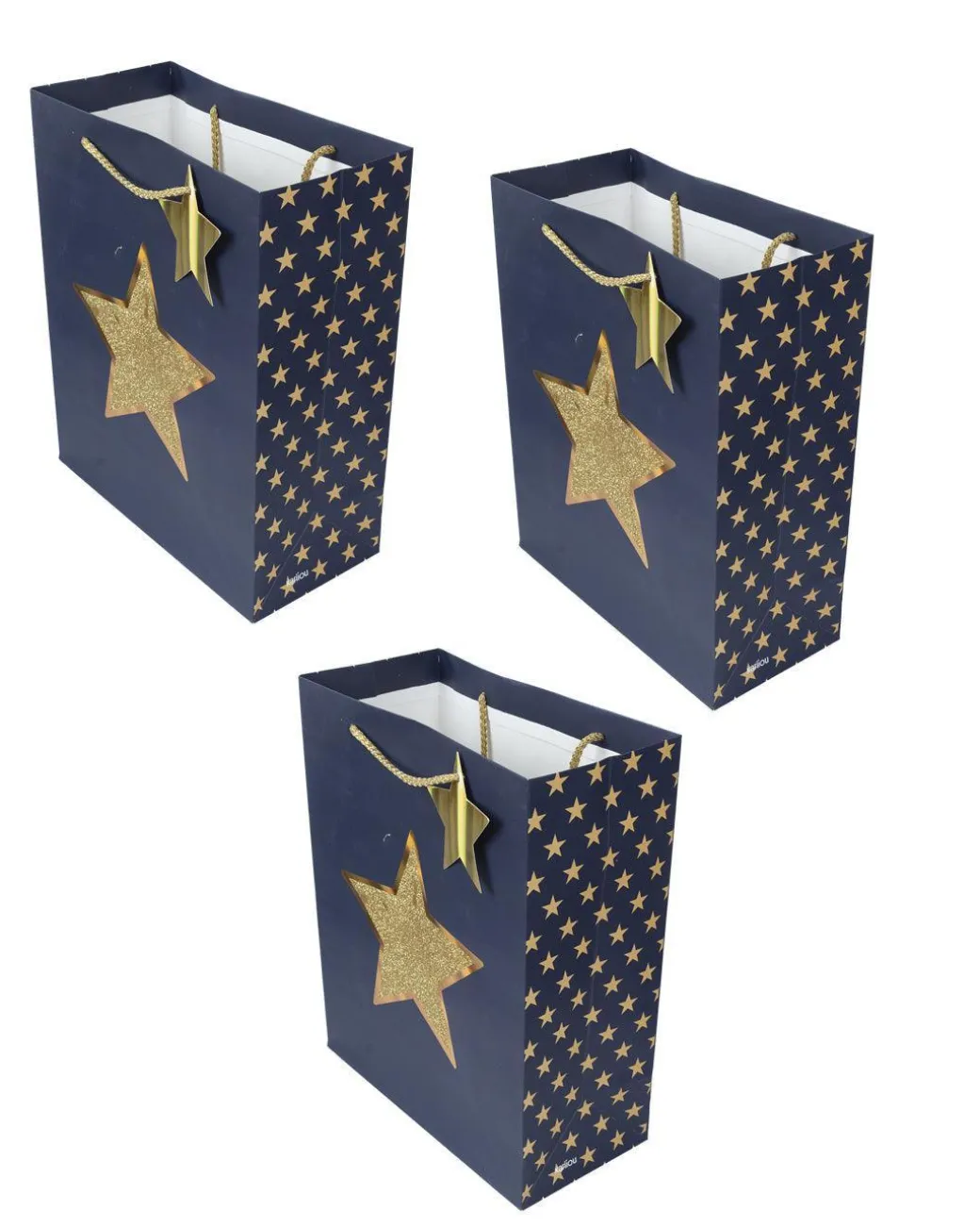 Paper, Gift Bag Pack Of 3, Printed Star, Glitter : Finish, Multicolor