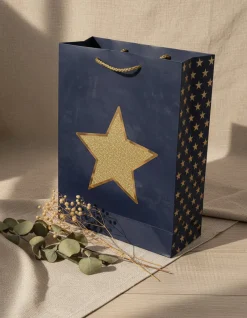 Paper, Gift Bag Pack Of 3, Printed Star, Glitter : Finish, Multicolor