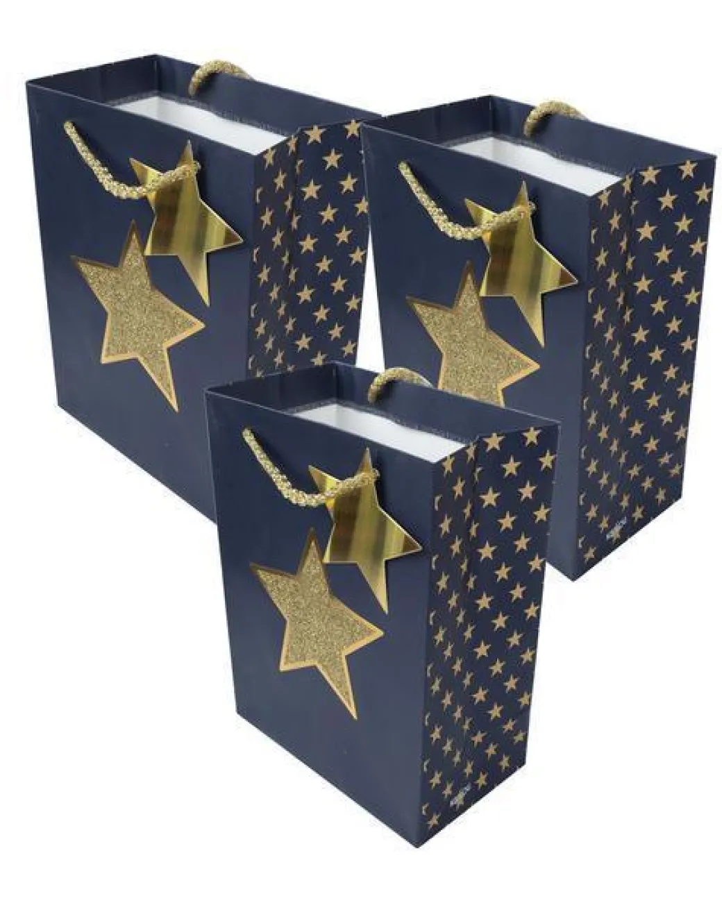 Paper, Gift Bag Pack Of 3, Printed Star, Glitter : Finish, Multicolor