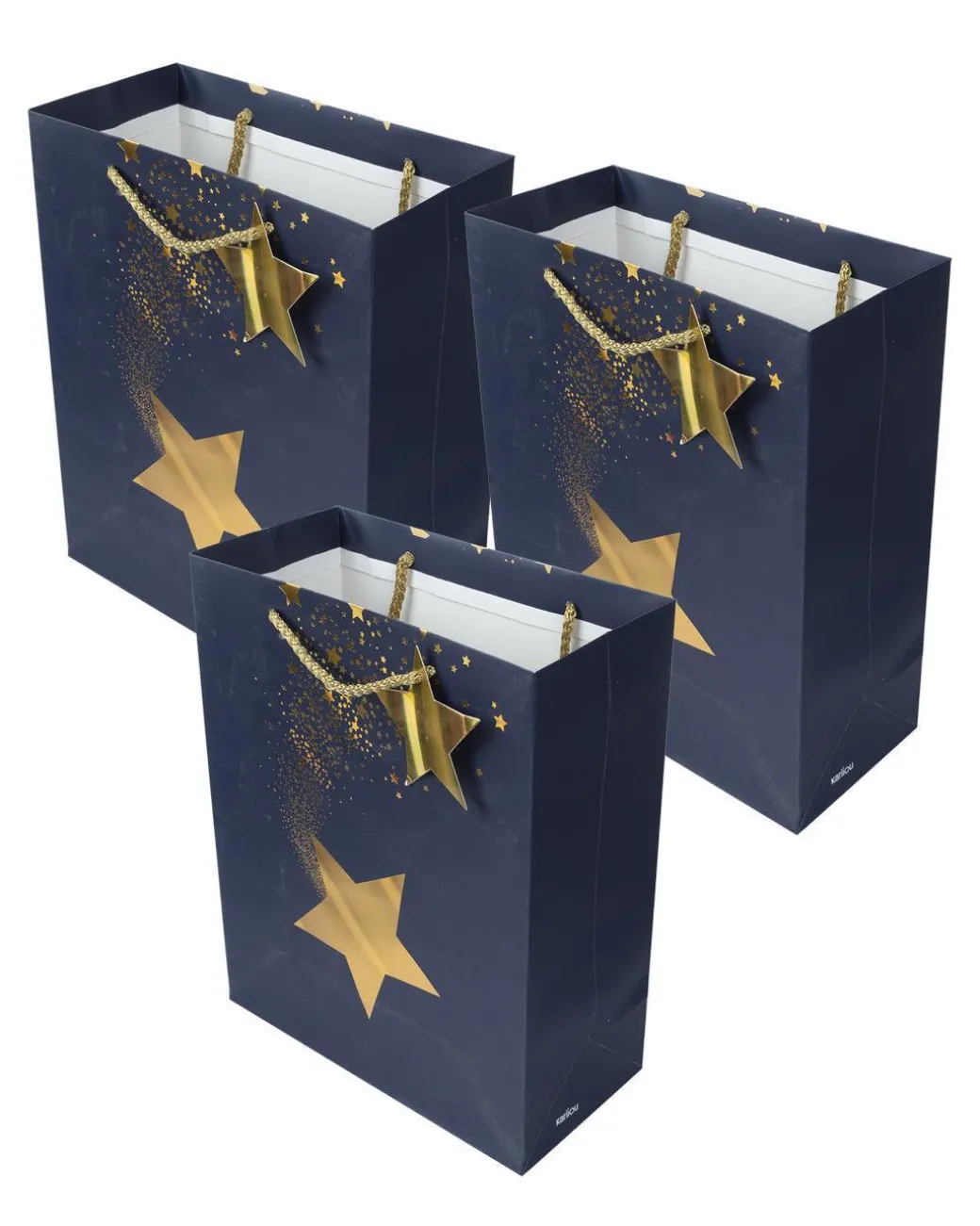 Paper, Gift Bag Pack Of 3, Printed Star, Glitter : Finish, Multicolor