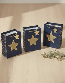 Paper, Gift Bag Pack Of 3, Printed Star, Glitter : Finish, Multicolor