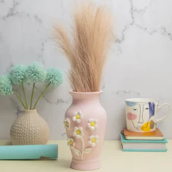 Pear Shape Pink Ceramic Vase with Lily Flowers
