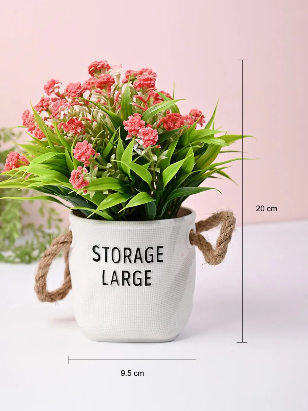 Pink & Green Artificial Flower with Pot - Cylindrical Shape