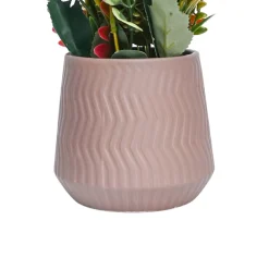 Pink Rose Fake Flowers With Brown Pot