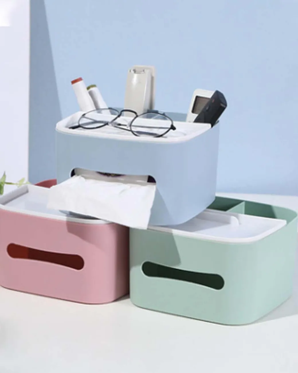 Plastic + Wood, Table Organizer, Geometric, Matt : Finish, Multicolor