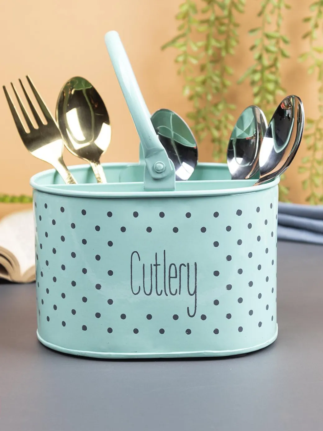 Polka Dot Cutlery Holder - Green