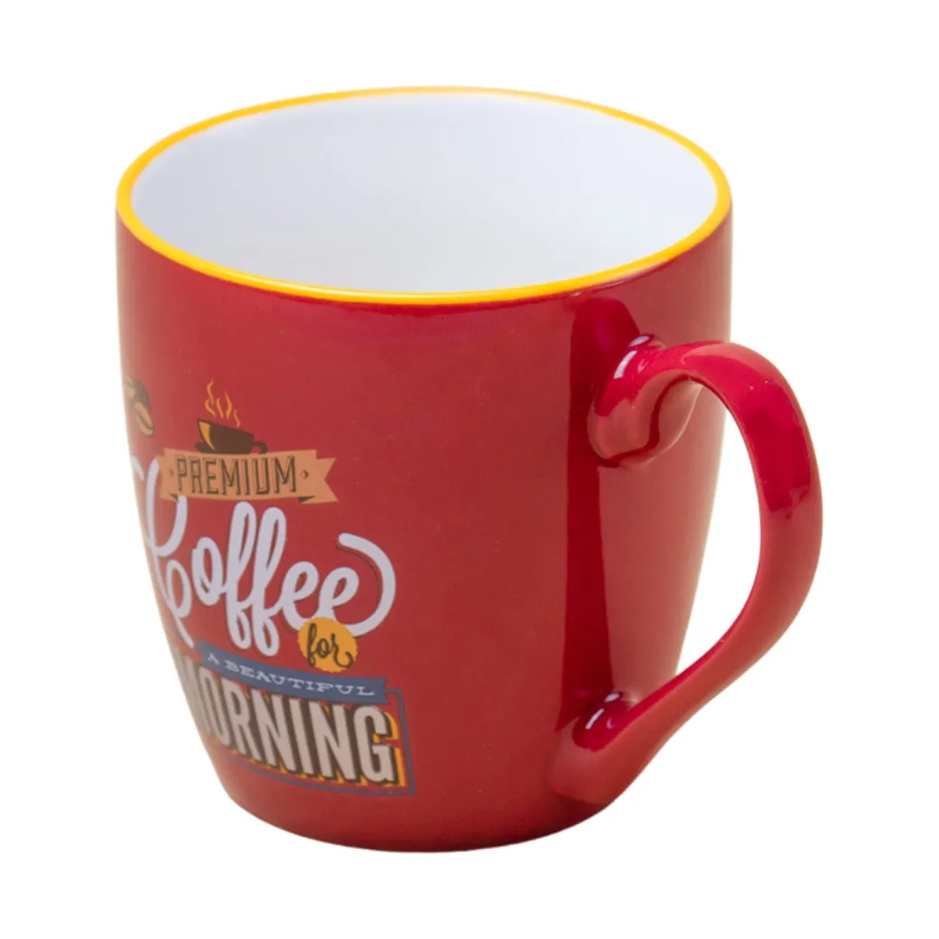 Red Ceramic Coffee Mug - 400mL "Oremium Coffee For A Beautiful Morning"