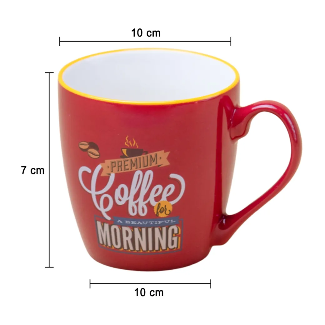 Red Ceramic Coffee Mug - 400mL "Oremium Coffee For A Beautiful Morning"